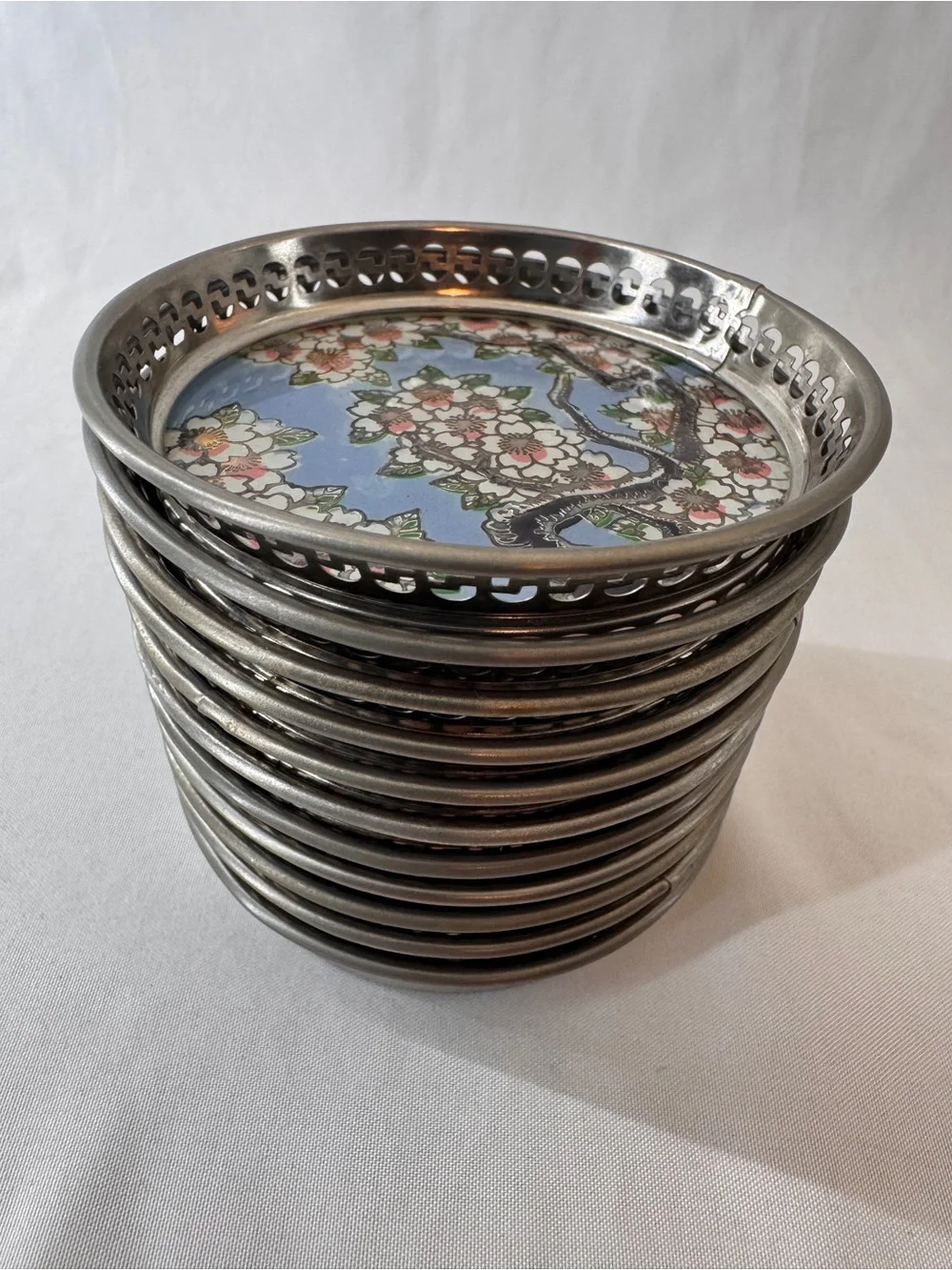 Vintage MCM Barware Japanese Sakura Foil & Washi Paper Glass Coasters MAKE OFFER